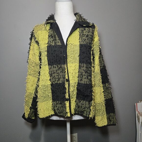 Vintage‎ Life Style Unique Fringe Checkered Lightweight Coat - Picture 1 of 7